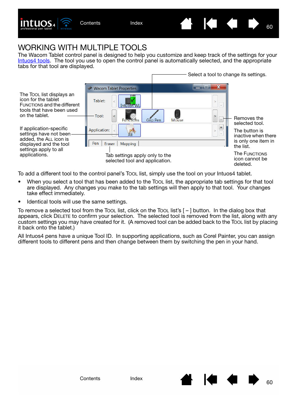 Working with multiple tools | Wacom INTUOS4 WIRELESS PTK-540WL User Manual | Page 60 / 116