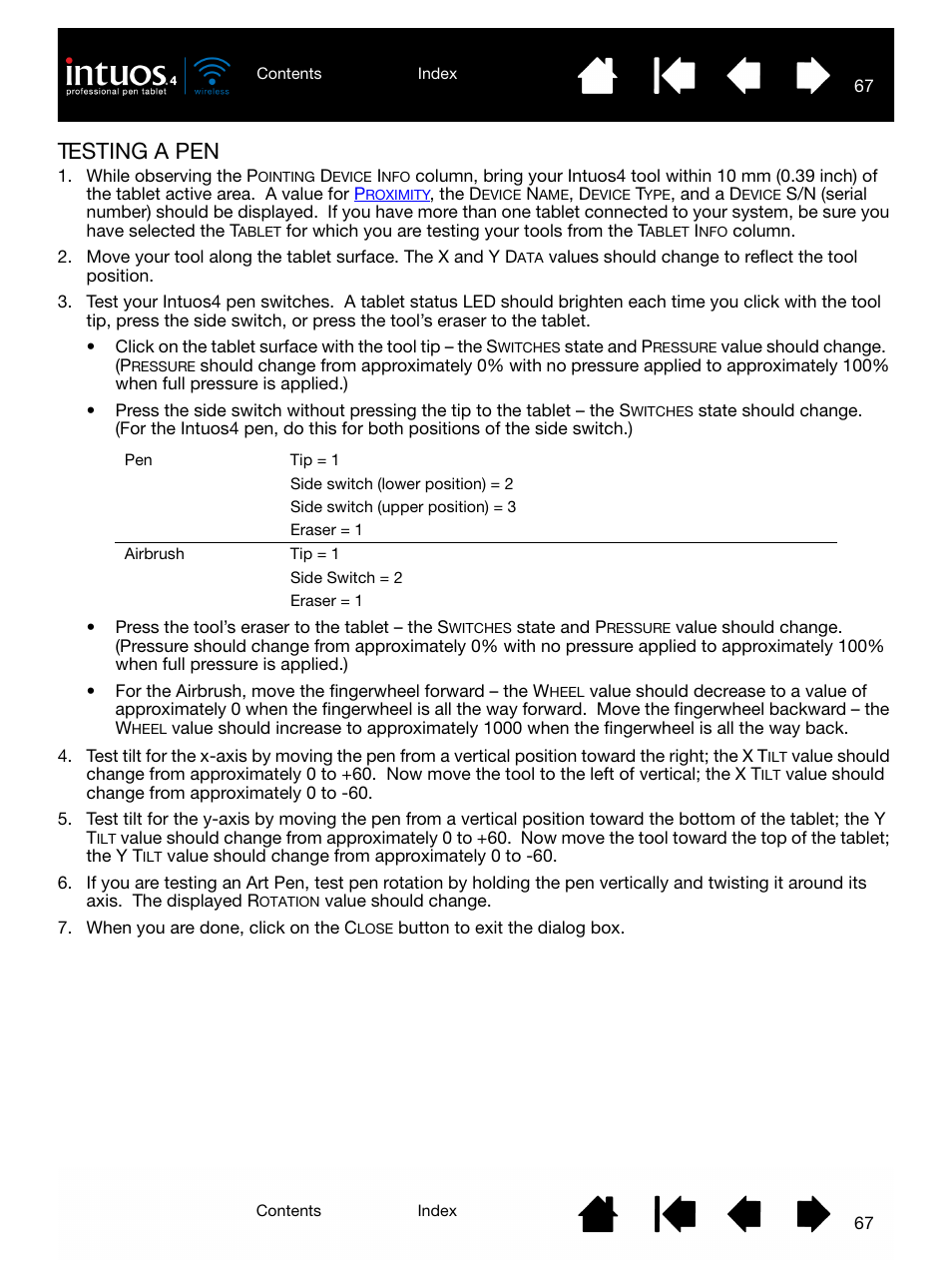 Testing a pen | Wacom INTUOS4 WIRELESS PTK-540WL User Manual | Page 67 / 116