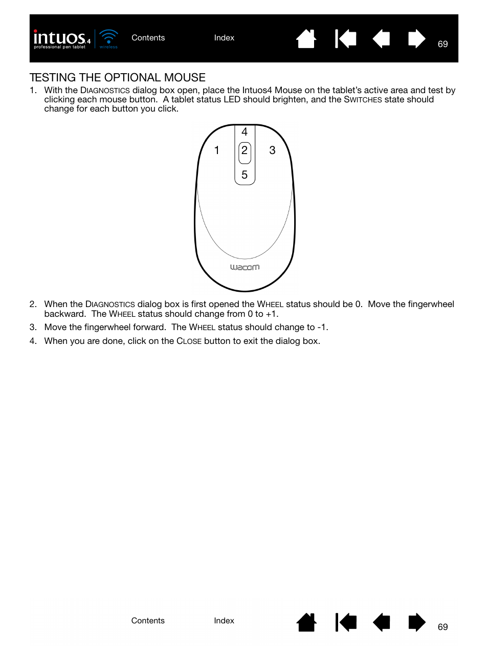 Testing the optional mouse | Wacom INTUOS4 WIRELESS PTK-540WL User Manual | Page 69 / 116
