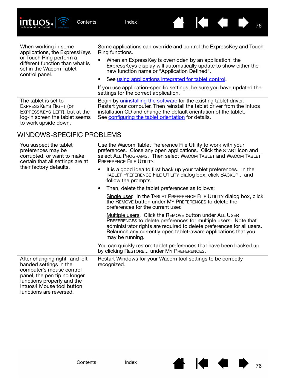 Windows-specific problems | Wacom INTUOS4 WIRELESS PTK-540WL User Manual | Page 76 / 116