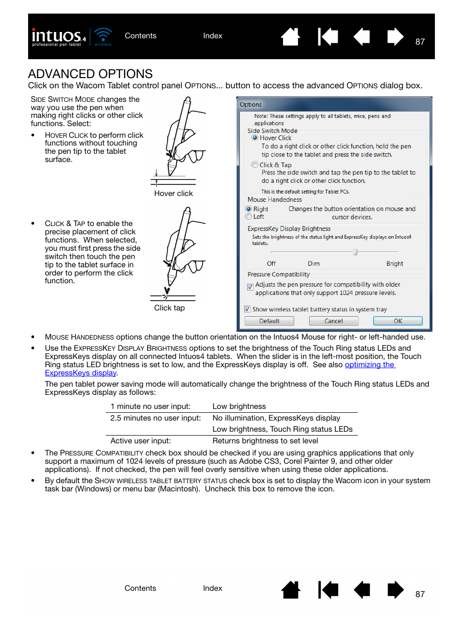 Advanced options, Advanced, Options | Wacom INTUOS4 WIRELESS PTK-540WL User Manual | Page 87 / 116
