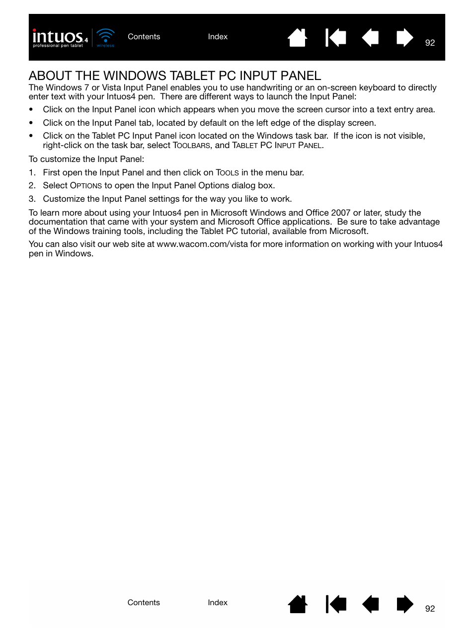 About the windows tablet pc input panel | Wacom INTUOS4 WIRELESS PTK-540WL User Manual | Page 92 / 116