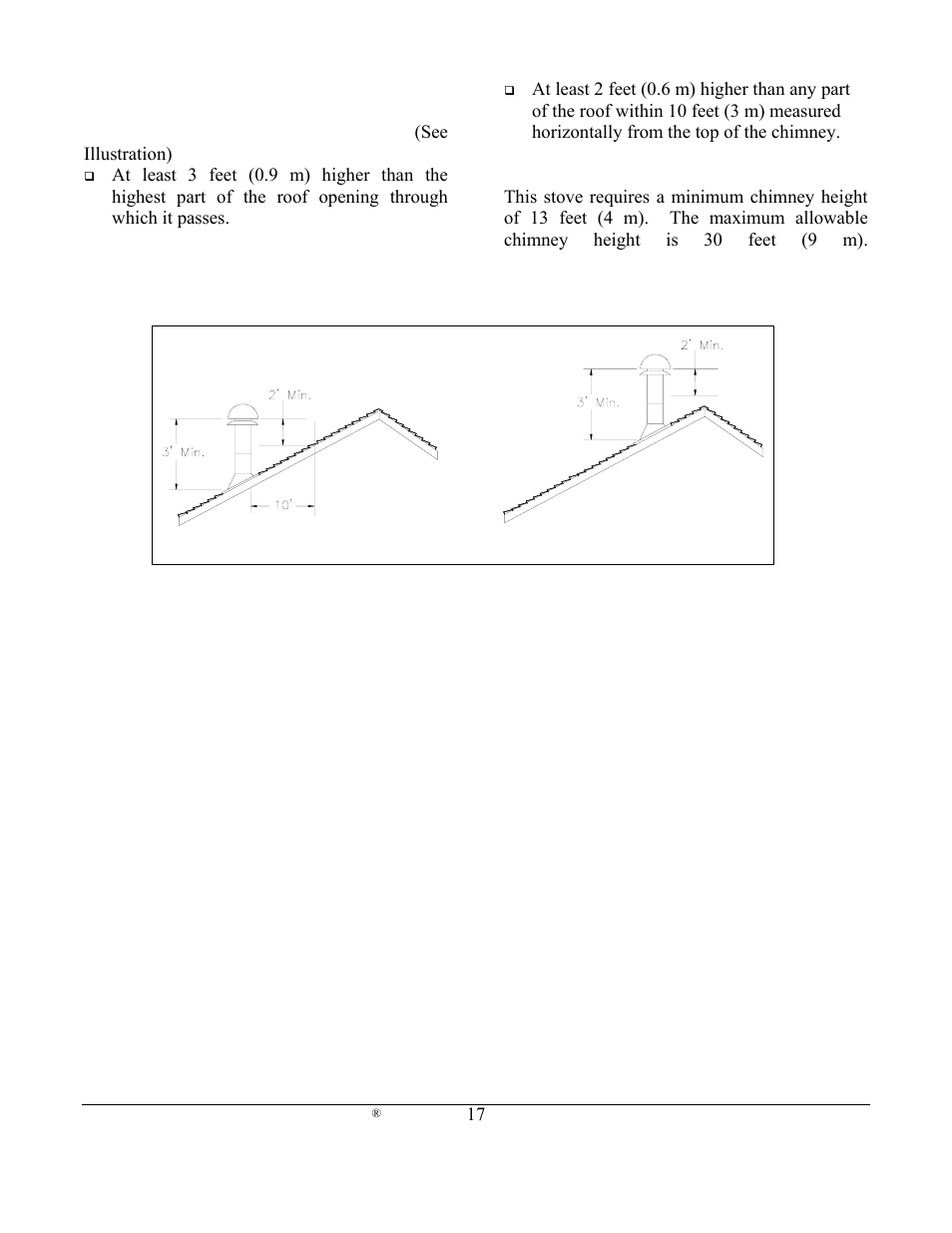 17 chimney height requirements: (see illustration) | Weiman Products Deva 100 User Manual | Page 17 / 31