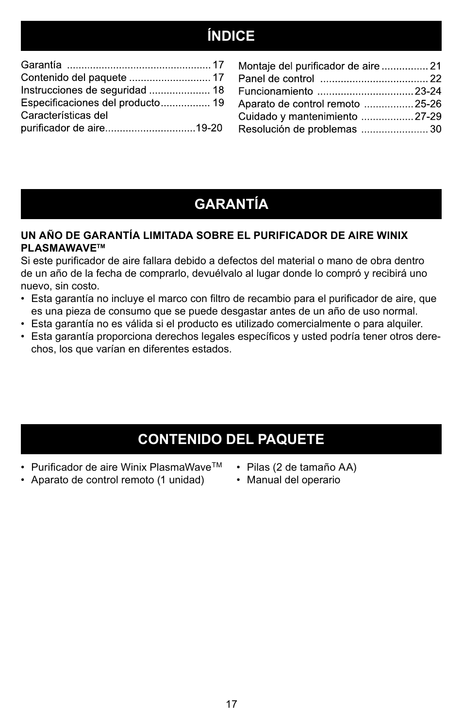 Winix PLASMAWAVE WAC-9000 User Manual | Page 18 / 32