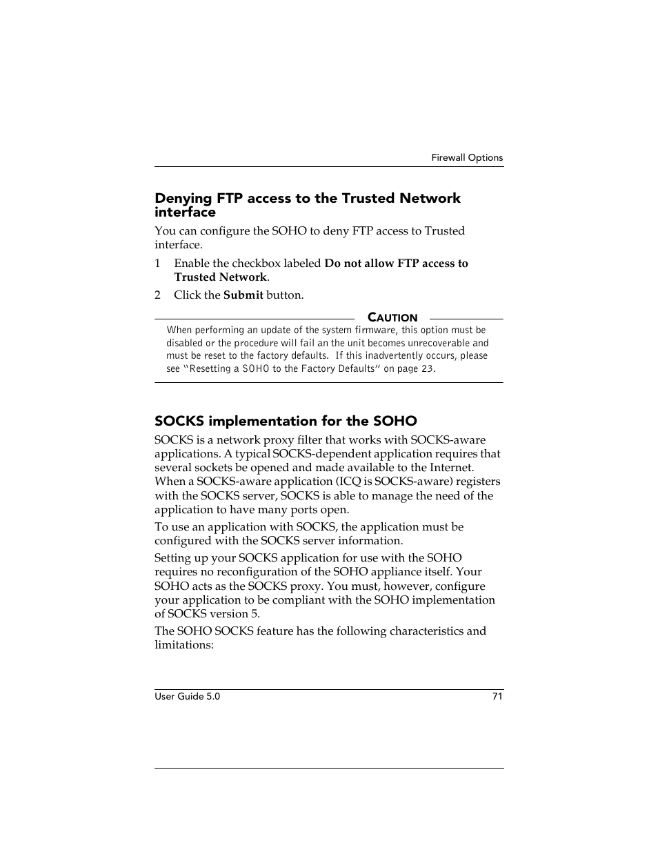 Socks implementation for the soho | WatchGuard Technologies SOHO User Manual | Page 71 / 118