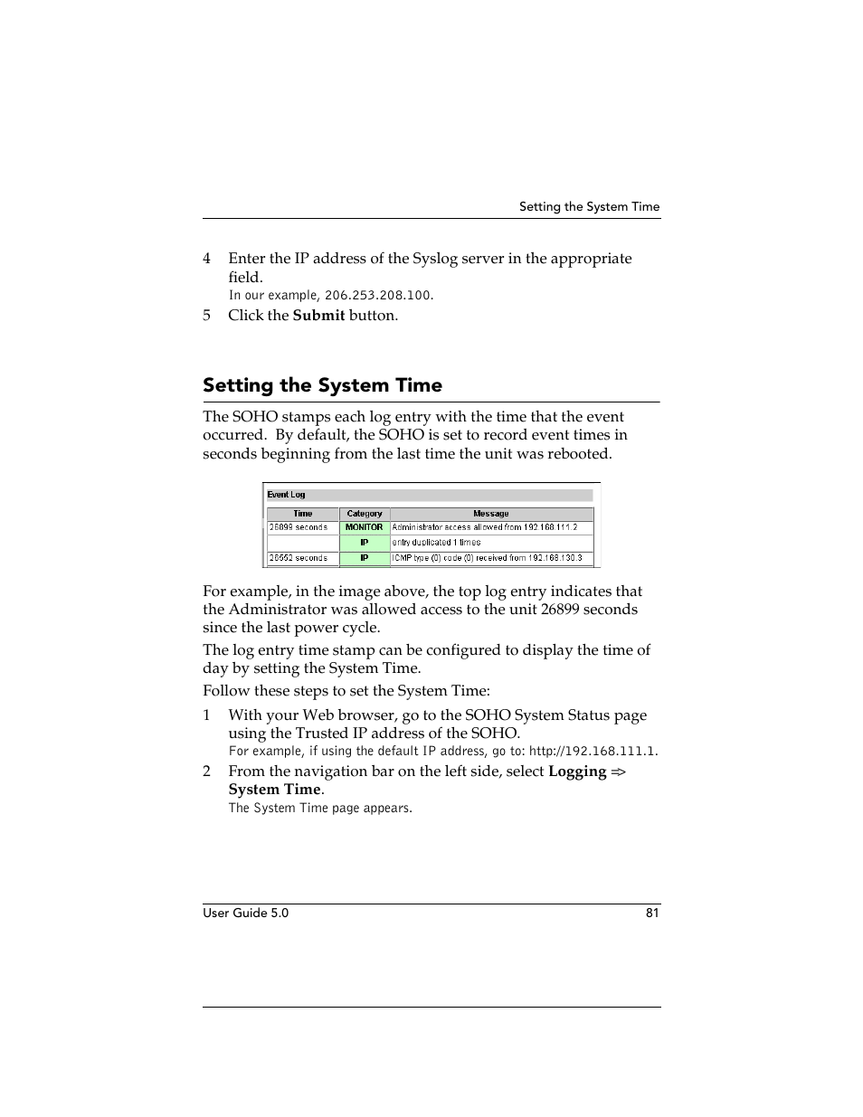 Setting the system time | WatchGuard Technologies SOHO User Manual | Page 81 / 118