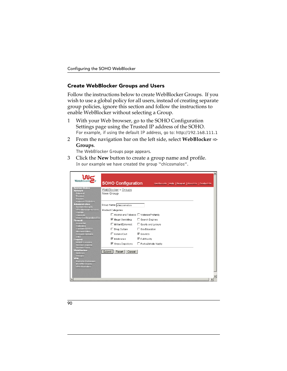 Create webblocker groups and users | WatchGuard Technologies SOHO User Manual | Page 90 / 118