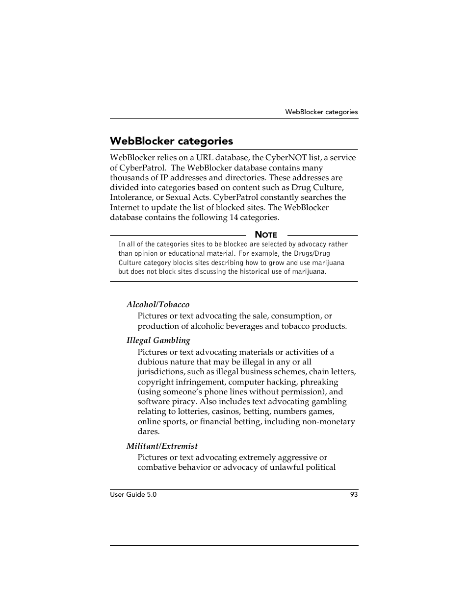 Webblocker categories | WatchGuard Technologies SOHO User Manual | Page 93 / 118