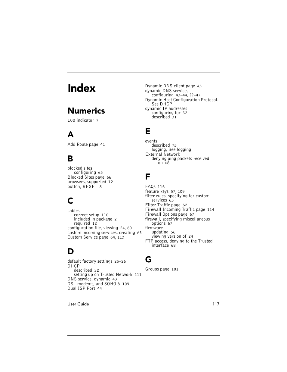 Index, Numerics | WatchGuard Technologies WatchGuard Firebox SOHO 6 User Manual | Page 135 / 140