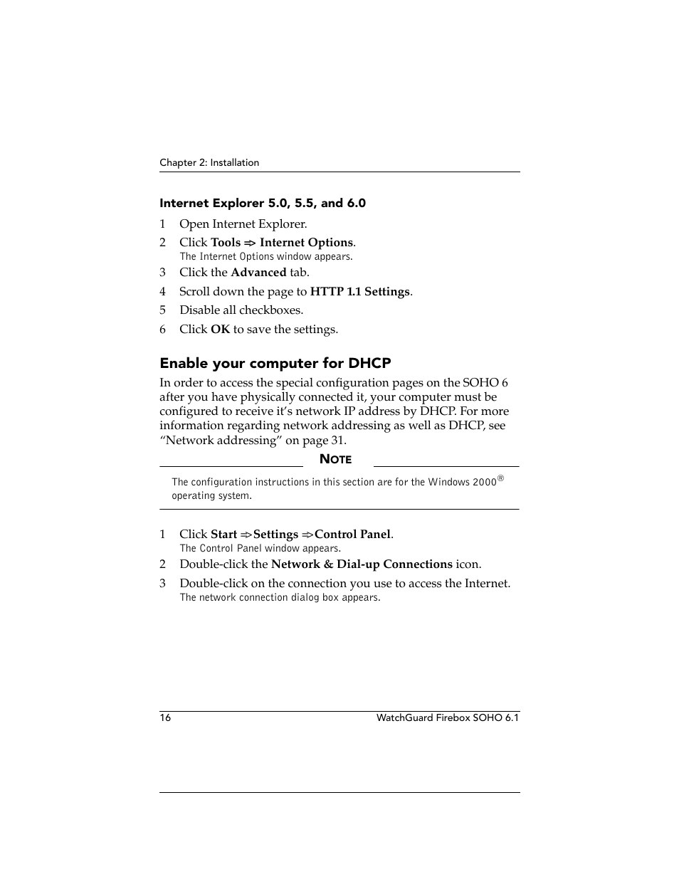 Enable your computer for dhcp | WatchGuard Technologies WatchGuard Firebox SOHO 6 User Manual | Page 34 / 140