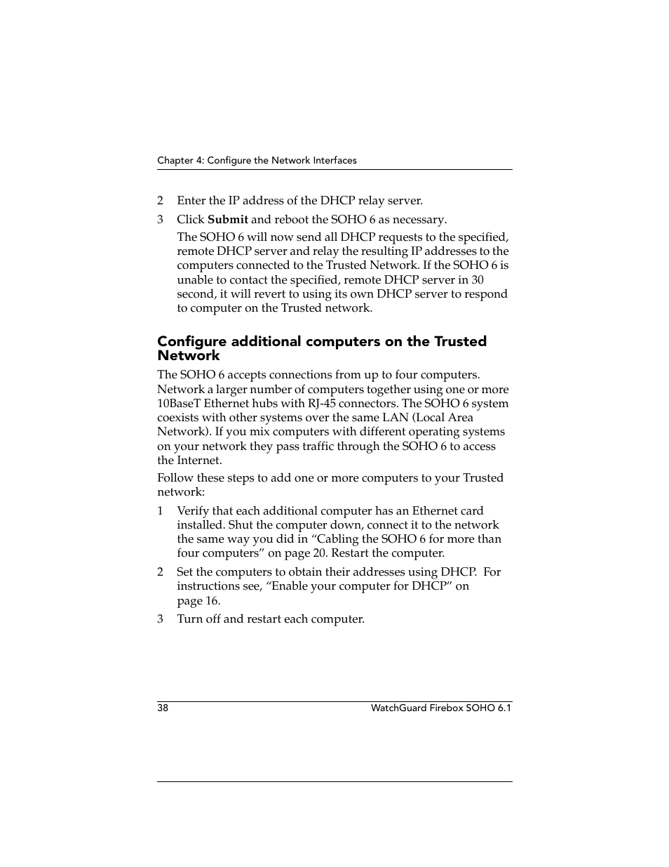 Configure additional computers on the trusted, Network | WatchGuard Technologies WatchGuard Firebox SOHO 6 User Manual | Page 56 / 140