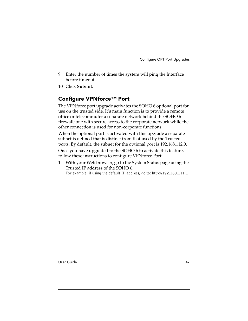Configure vpnforce™ port | WatchGuard Technologies WatchGuard Firebox SOHO 6 User Manual | Page 65 / 140