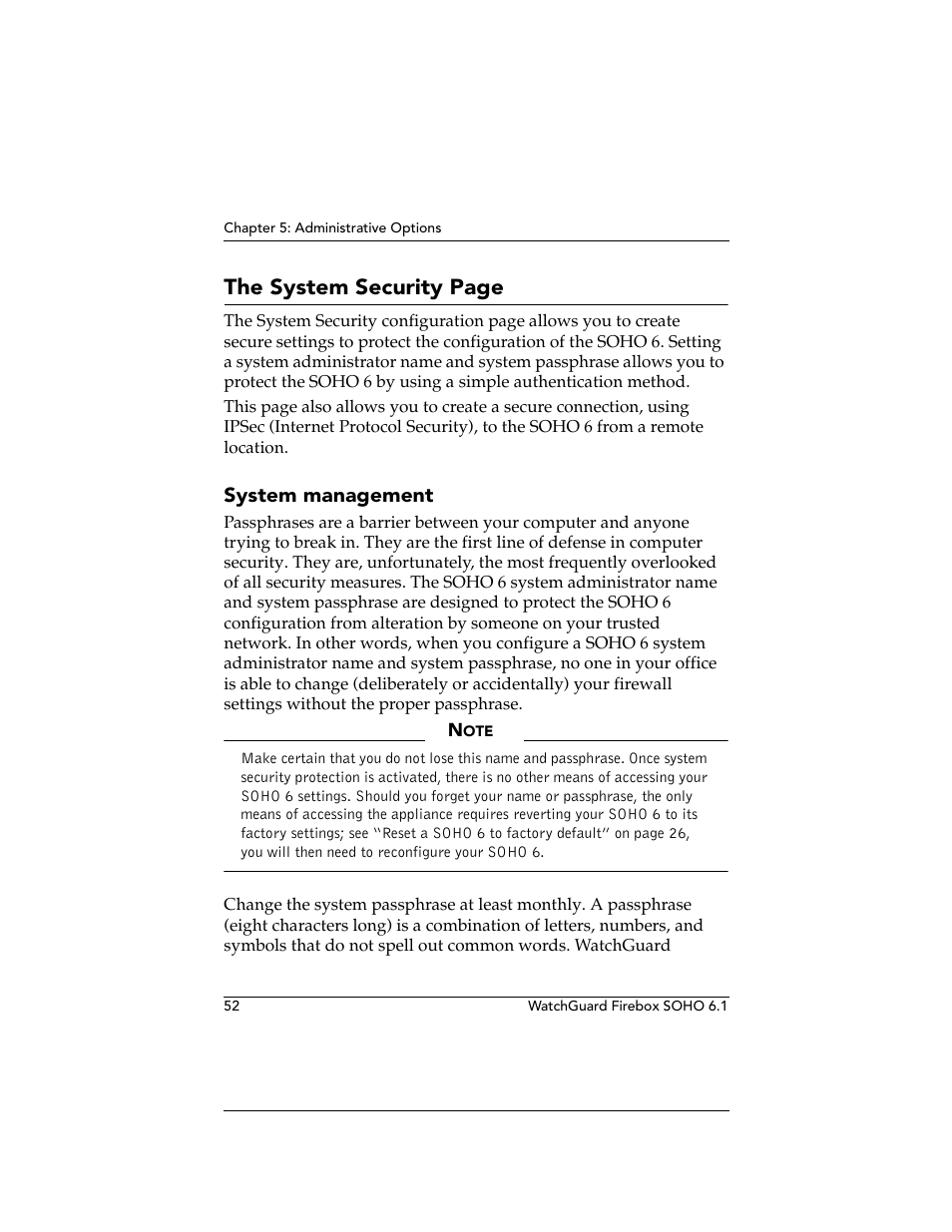 System management, The system security page | WatchGuard Technologies WatchGuard Firebox SOHO 6 User Manual | Page 70 / 140