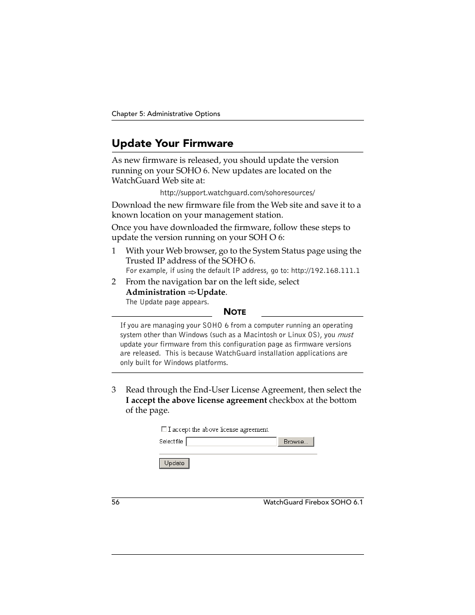Update your firmware | WatchGuard Technologies WatchGuard Firebox SOHO 6 User Manual | Page 74 / 140