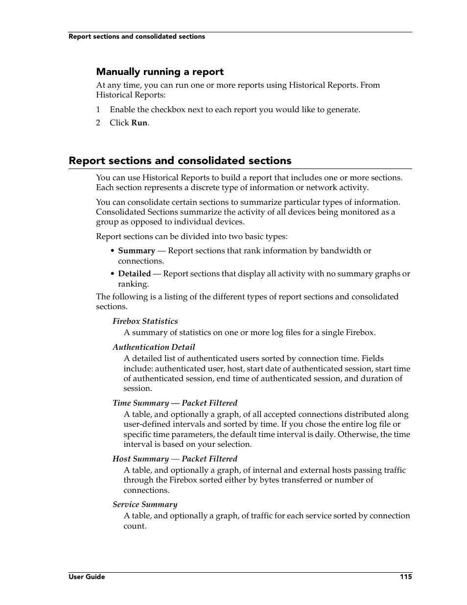 Report sections and consolidated sections | WatchGuard Technologies FireboxTM System 4.6 User Manual | Page 125 / 170