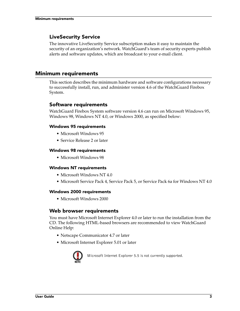 Minimum requirements | WatchGuard Technologies FireboxTM System 4.6 User Manual | Page 13 / 170
