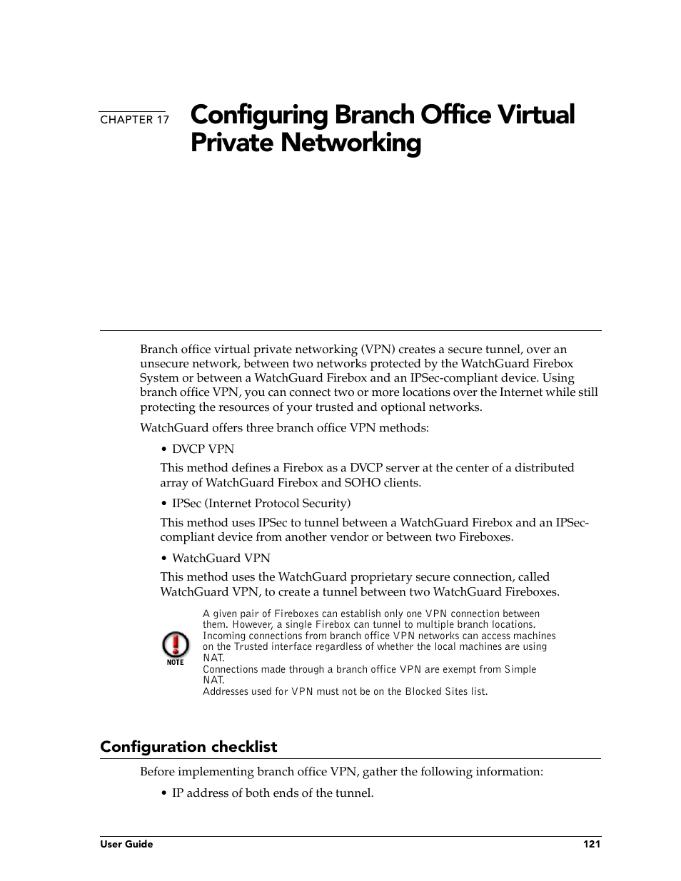 Configuration checklist, Chapter 17 | WatchGuard Technologies FireboxTM System 4.6 User Manual | Page 131 / 170