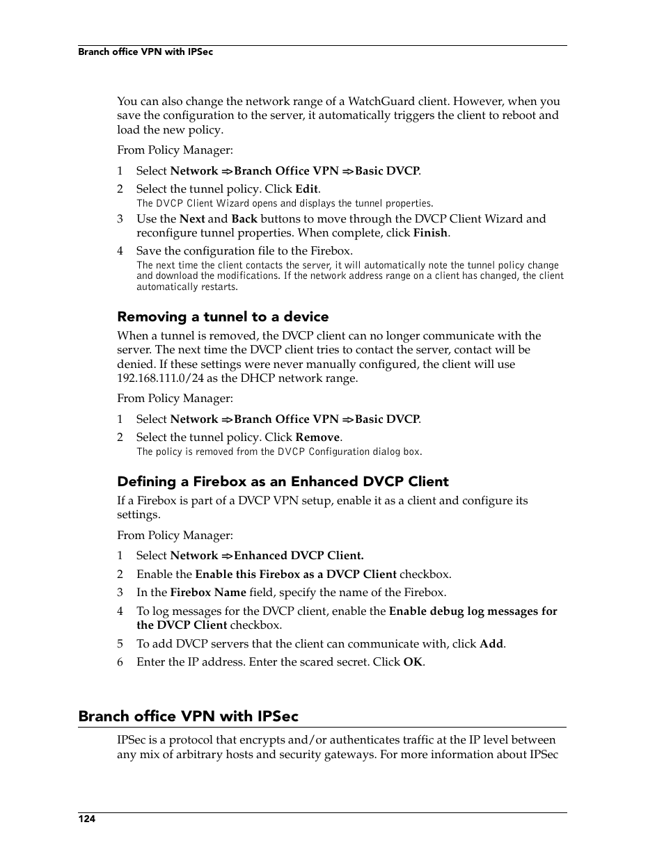 Branch office vpn with ipsec | WatchGuard Technologies FireboxTM System 4.6 User Manual | Page 134 / 170