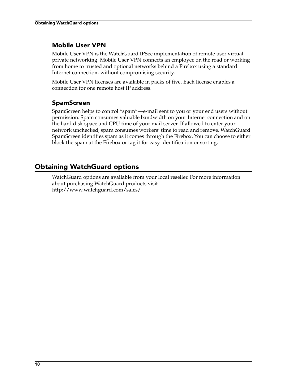 Obtaining watchguard options | WatchGuard Technologies FireboxTM System 4.6 User Manual | Page 28 / 170