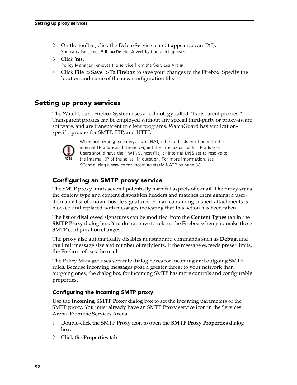 Setting up proxy services | WatchGuard Technologies FireboxTM System 4.6 User Manual | Page 62 / 170