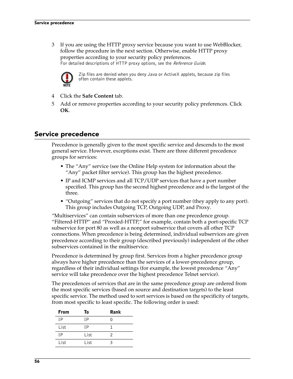 Service precedence | WatchGuard Technologies FireboxTM System 4.6 User Manual | Page 66 / 170