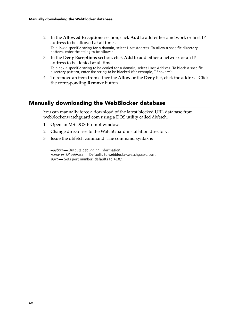 Manually downloading the webblocker database | WatchGuard Technologies FireboxTM System 4.6 User Manual | Page 72 / 170