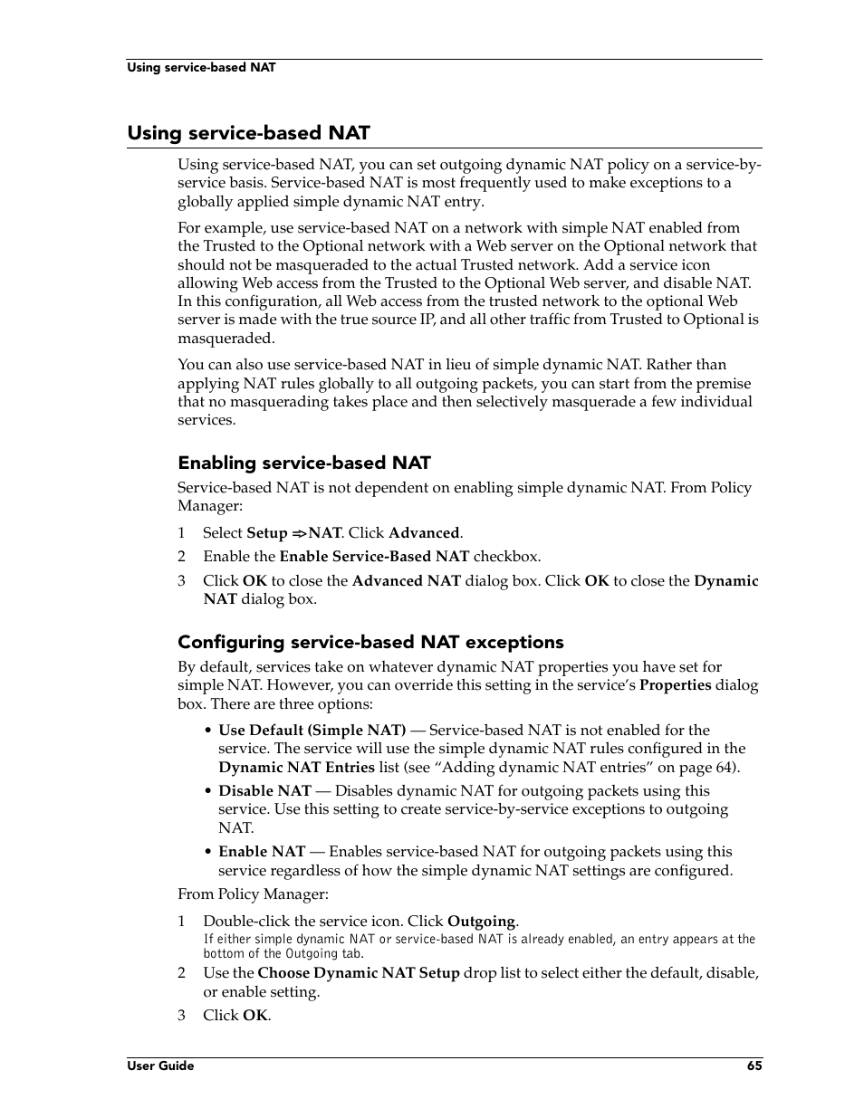 Using service-based nat | WatchGuard Technologies FireboxTM System 4.6 User Manual | Page 75 / 170