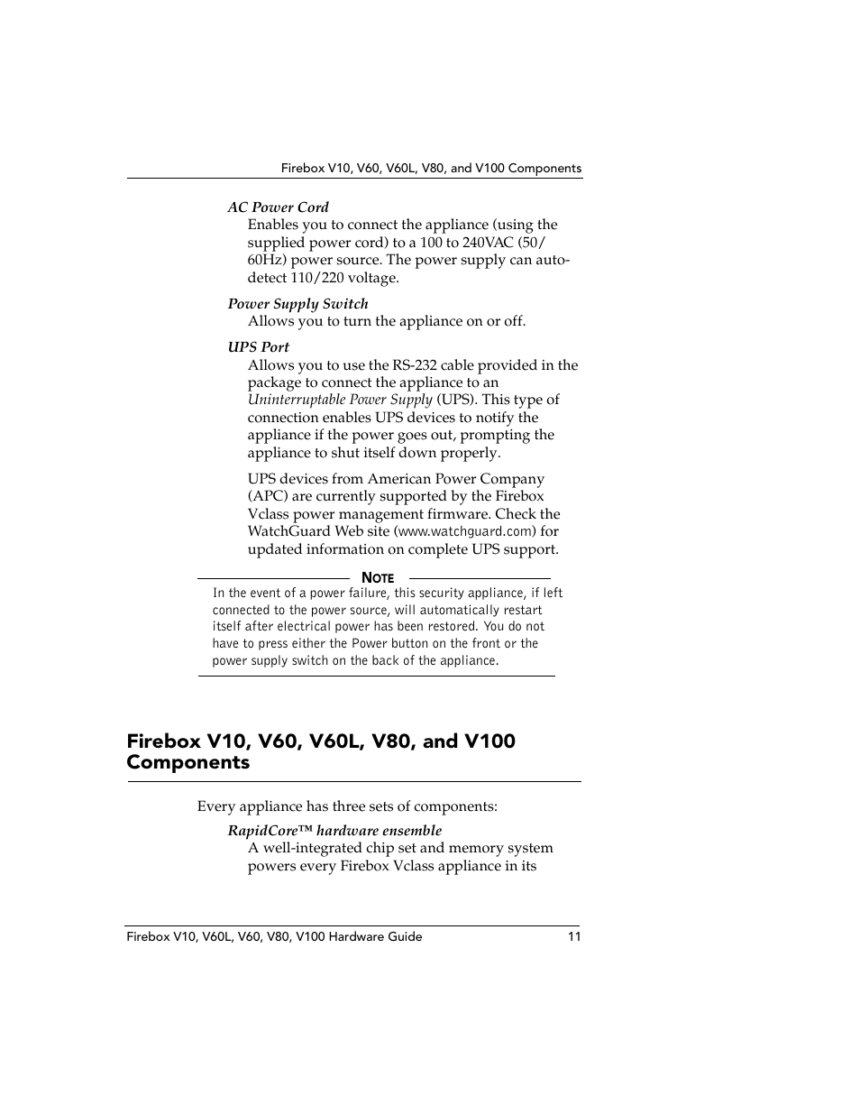 Firebox v10, v60, v60l, v80, and v100 components | WatchGuard Technologies V10 User Manual | Page 21 / 23