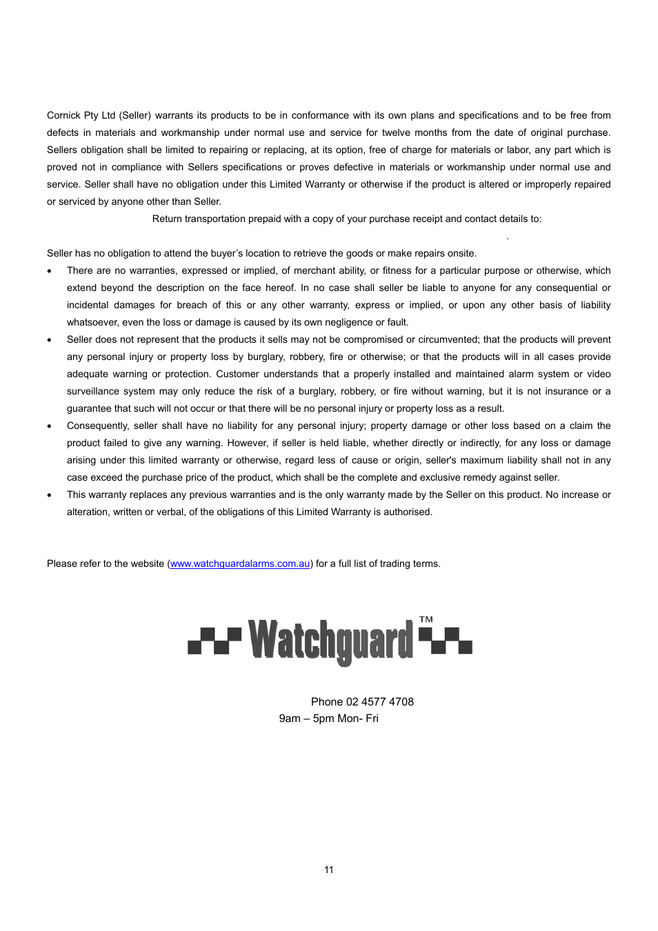 Limited warranty | WatchGuard Technologies DVR4ENTPACK User Manual | Page 12 / 13