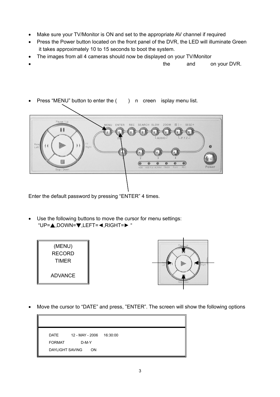 Quick start up guide, Up down left right | WatchGuard Technologies DVR4ENTPACK User Manual | Page 4 / 13
