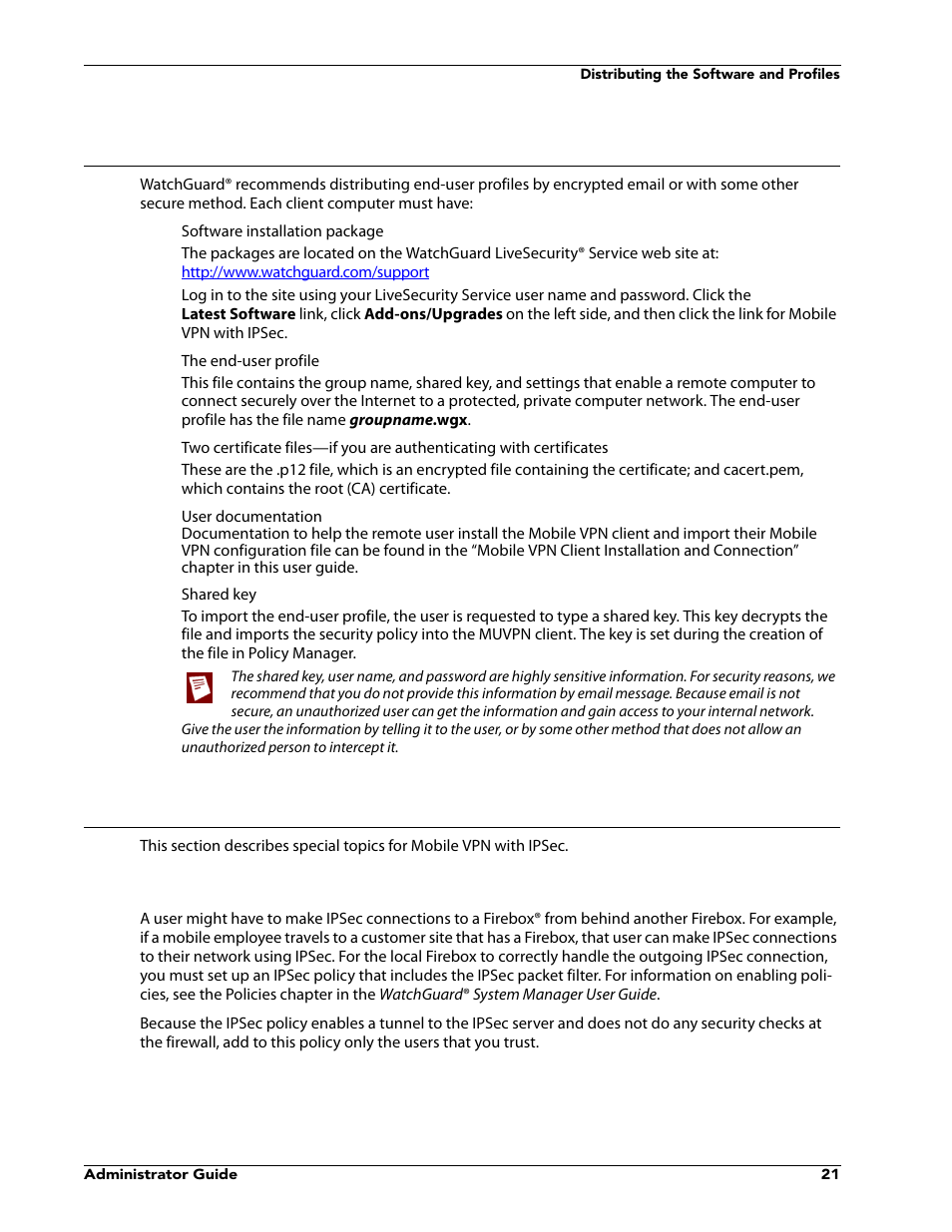 Distributing the software and profiles, Additional mobile vpn topics | WatchGuard VPN v10.0 User Manual | Page 23 / 38