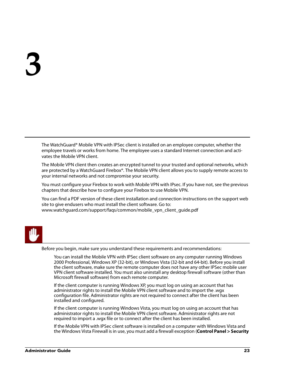 3 mobile vpn client installation and connection, Before you begin, Mobile vpn client installation and connection | WatchGuard VPN v10.0 User Manual | Page 25 / 38