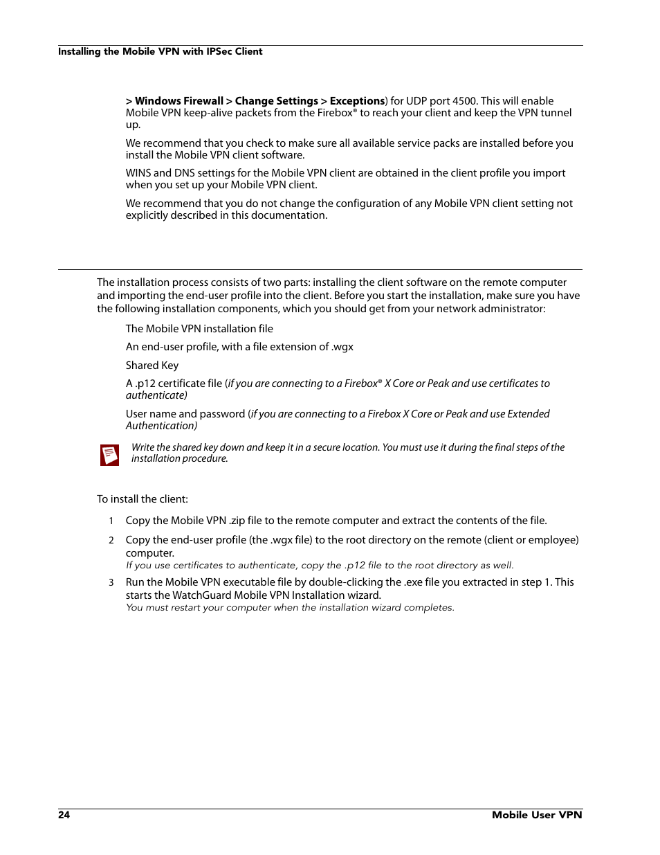 Installing the mobile vpn with ipsec client | WatchGuard VPN v10.0 User Manual | Page 26 / 38