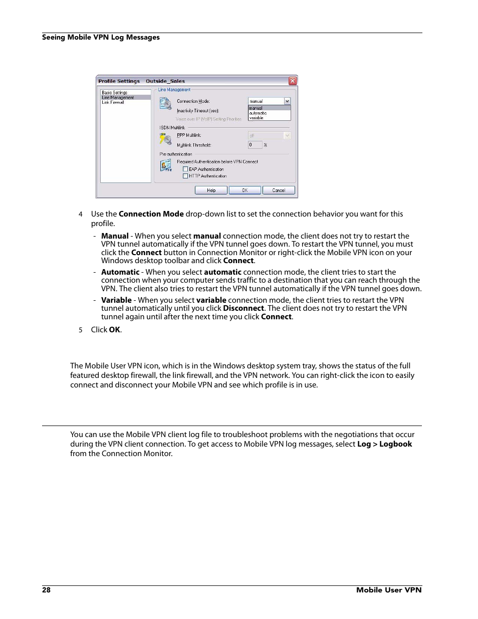 Mobile user vpn client icon, Seeing mobile vpn log messages | WatchGuard VPN v10.0 User Manual | Page 30 / 38