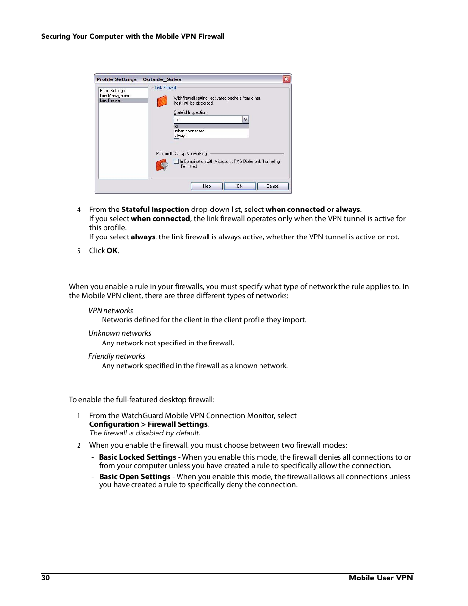 About the desktop firewall, Enabling the desktop firewall | WatchGuard VPN v10.0 User Manual | Page 32 / 38