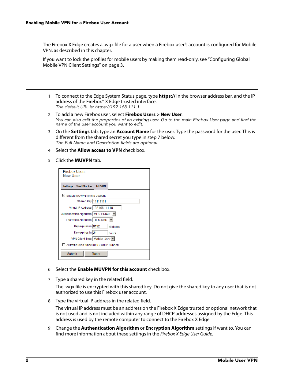 Enabling mobile vpn for a firebox user account | WatchGuard VPN v10.0 User Manual | Page 4 / 38