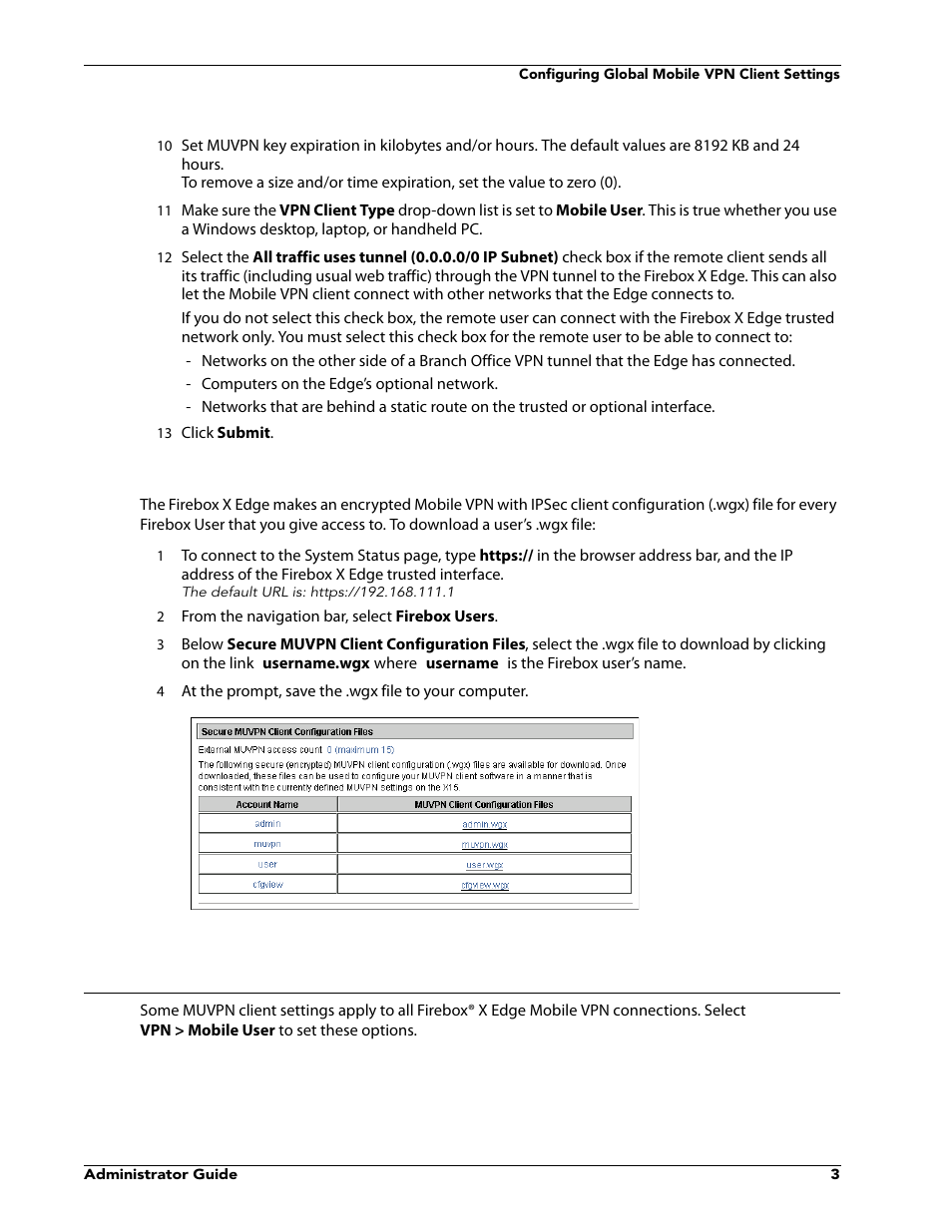 Get the user’s .wgx file, Configuring global mobile vpn client settings | WatchGuard VPN v10.0 User Manual | Page 5 / 38