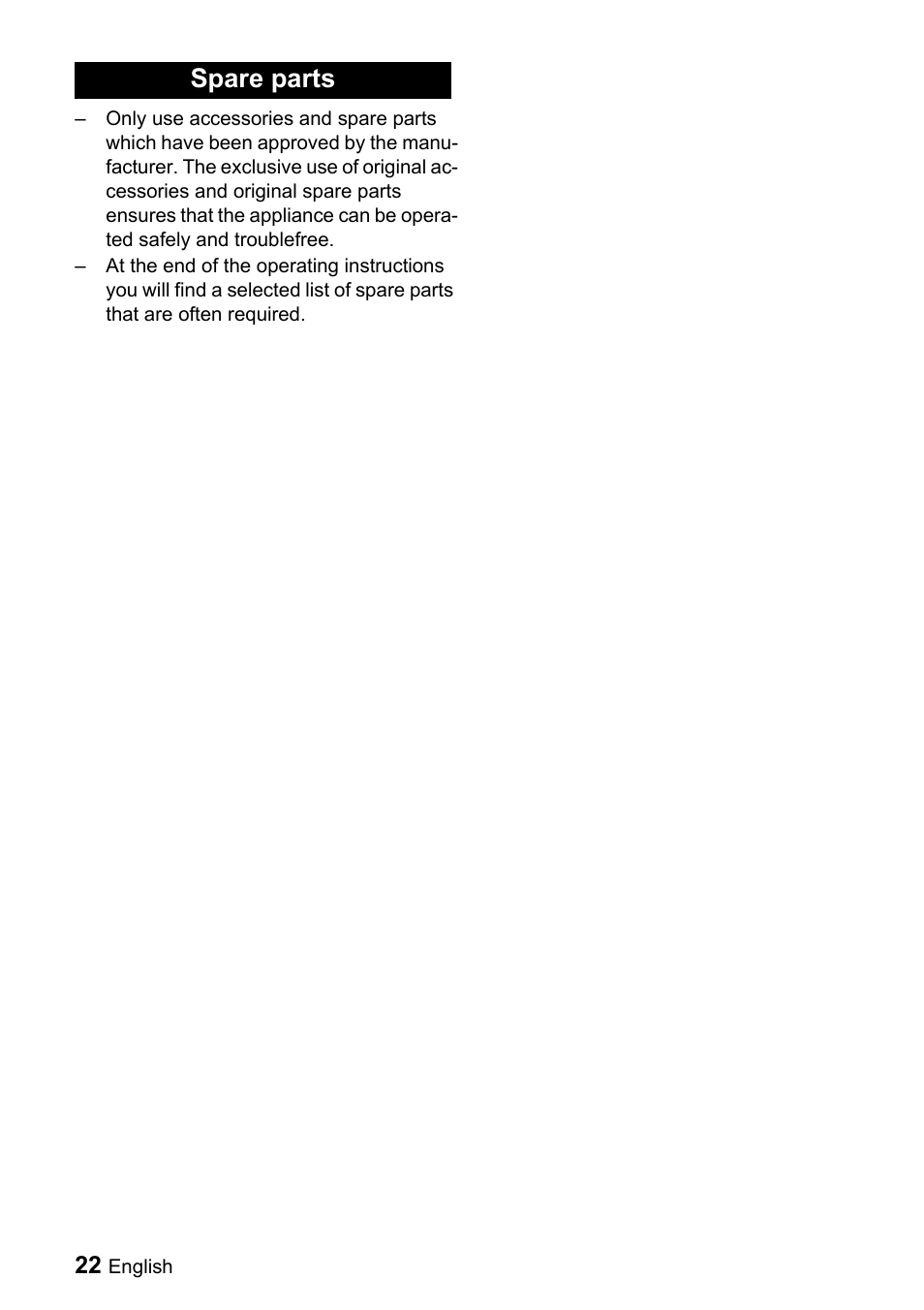 Spare parts | Windsor Saber Compact 22 User Manual | Page 22 / 72