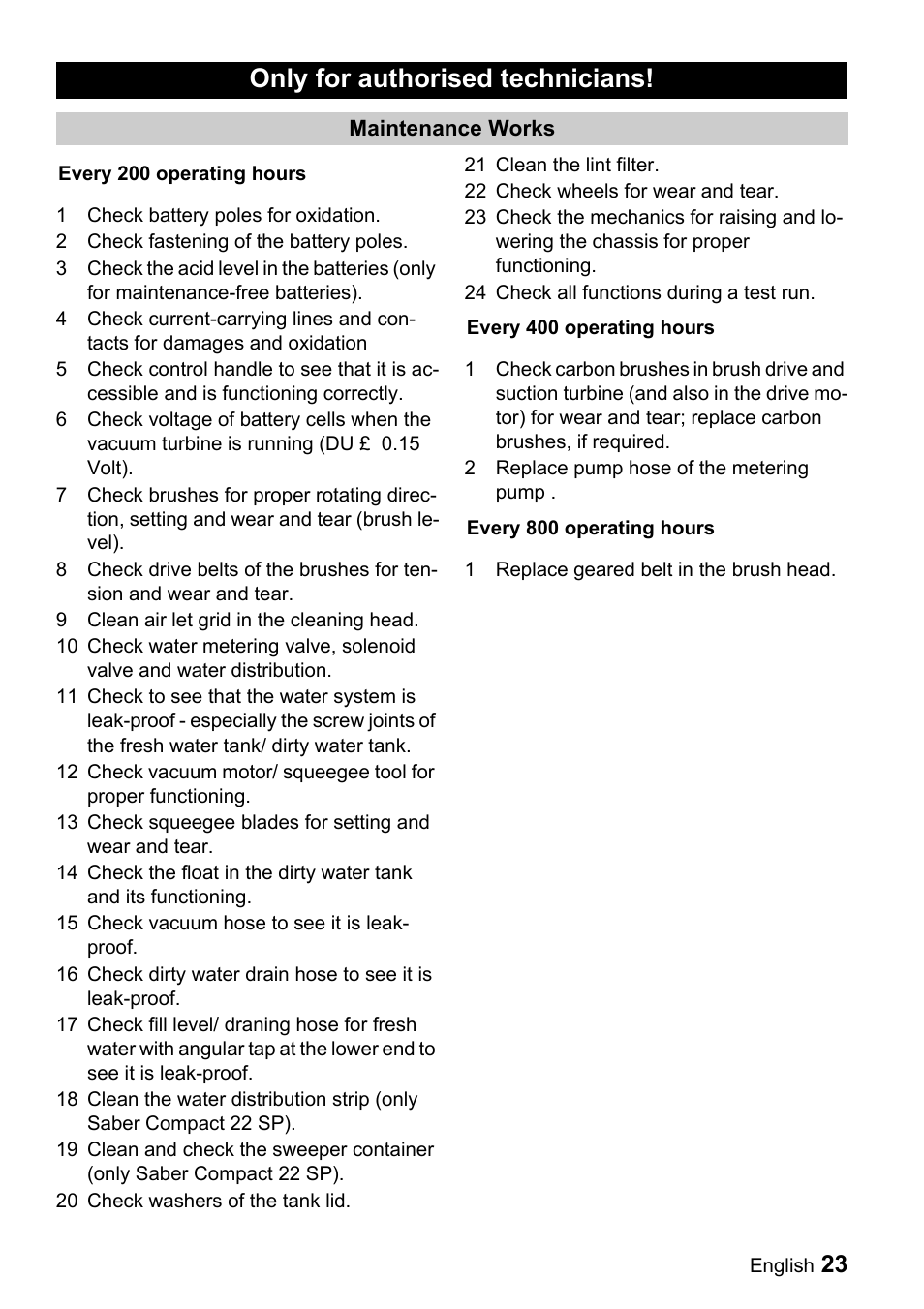 Only for authorised technicians | Windsor Saber Compact 22 User Manual | Page 23 / 72