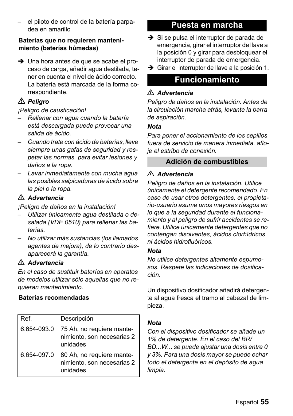 Puesta en marcha funcionamiento | Windsor Saber Compact 22 User Manual | Page 55 / 72