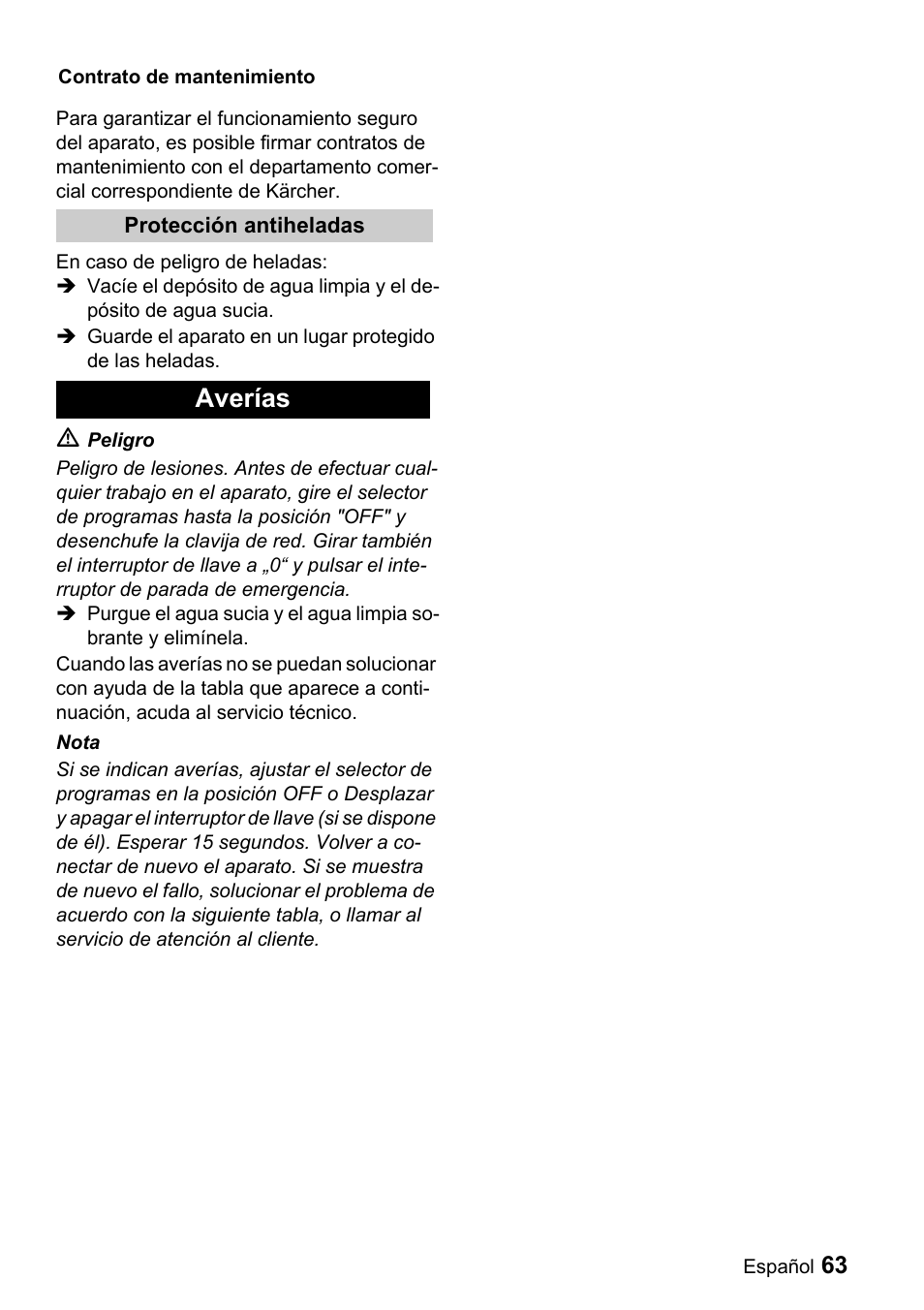 Averías | Windsor Saber Compact 22 User Manual | Page 63 / 72