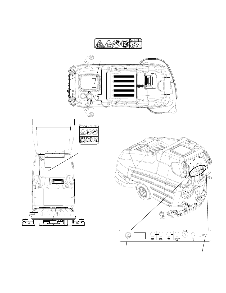 86039100 p2-3, Safety label location | Windsor Walk Behind Scrubber SCX326 User Manual | Page 7 / 33