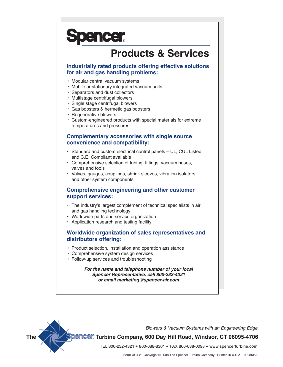Products & services | Spencer SeriesA,B,C,D,V User Manual | Page 16 / 16