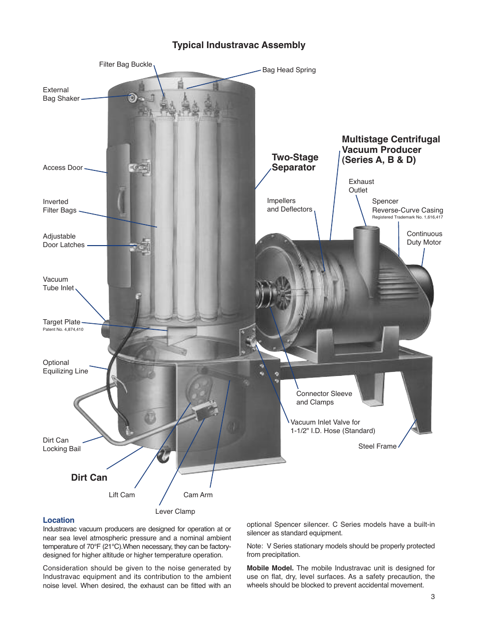 Typical industravac assembly, Dirt can | Spencer SeriesA,B,C,D,V User Manual | Page 3 / 16