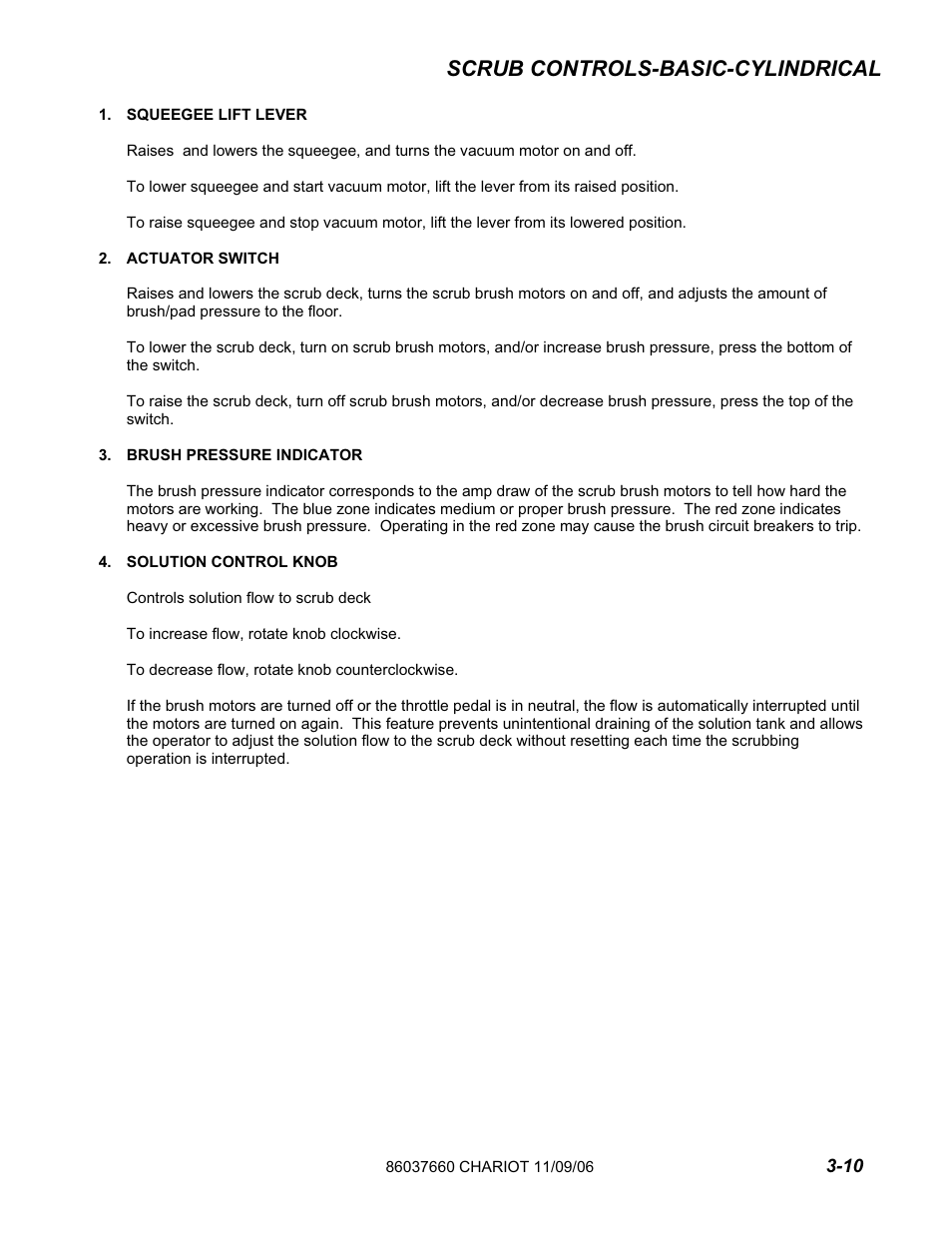 Scrub controls-basic-cylindrical | Windsor ISCRUB CSE24 10060250 User Manual | Page 17 / 61