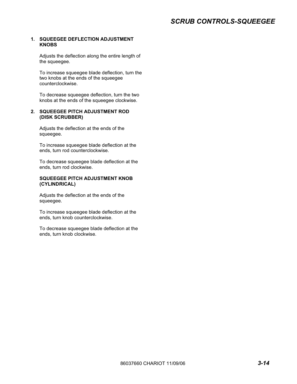 Scrub controls-squeegee | Windsor ISCRUB CSE24 10060250 User Manual | Page 21 / 61