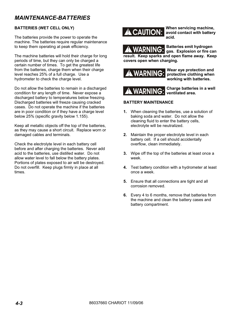 Maintenance-batteries | Windsor ISCRUB CSE24 10060250 User Manual | Page 30 / 61