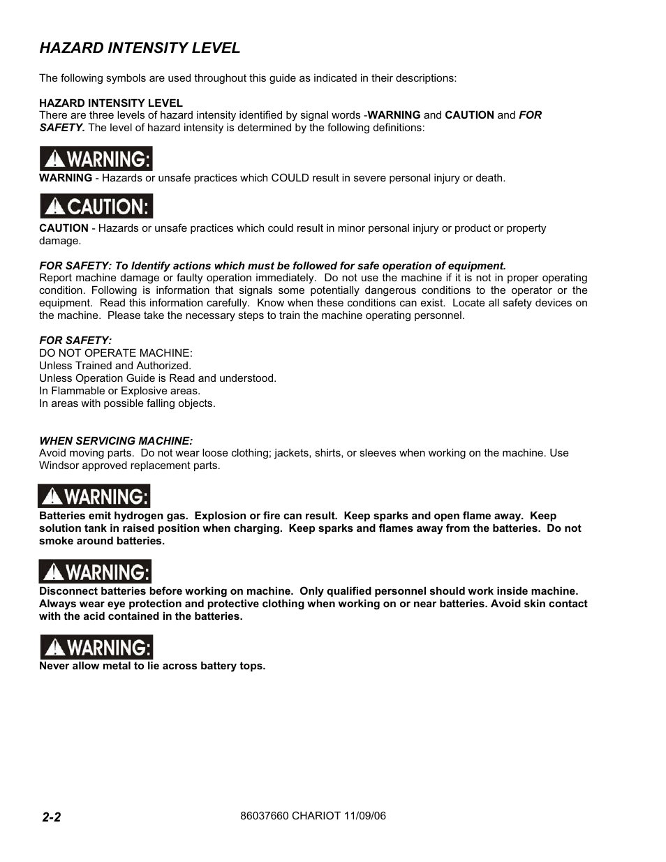 Hazard intensity level | Windsor ISCRUB CSE24 10060250 User Manual | Page 6 / 61