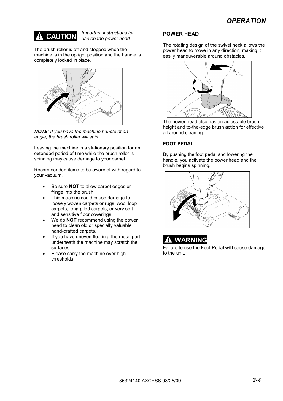 632-414-0 pg 3-4eng, Caution, Operation | Warning | Windsor AXCESS 12 1.012-062.0 User Manual | Page 11 / 52