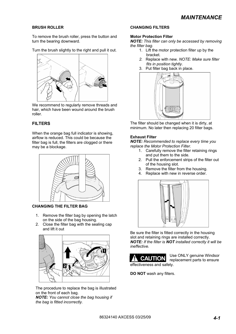 632-414-0 pg 4-1eng, Caution, Maintenance | Windsor AXCESS 12 1.012-062.0 User Manual | Page 13 / 52
